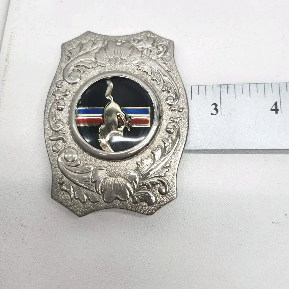 Vintage Chambers Belt Co. Ford Mustang Belt Buckle Horse Head Insert Scroll Work